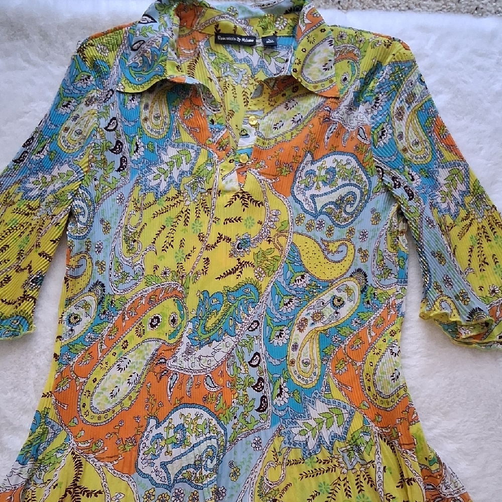 Essentials BY Milano Colorful Paisley Button Down Shirt